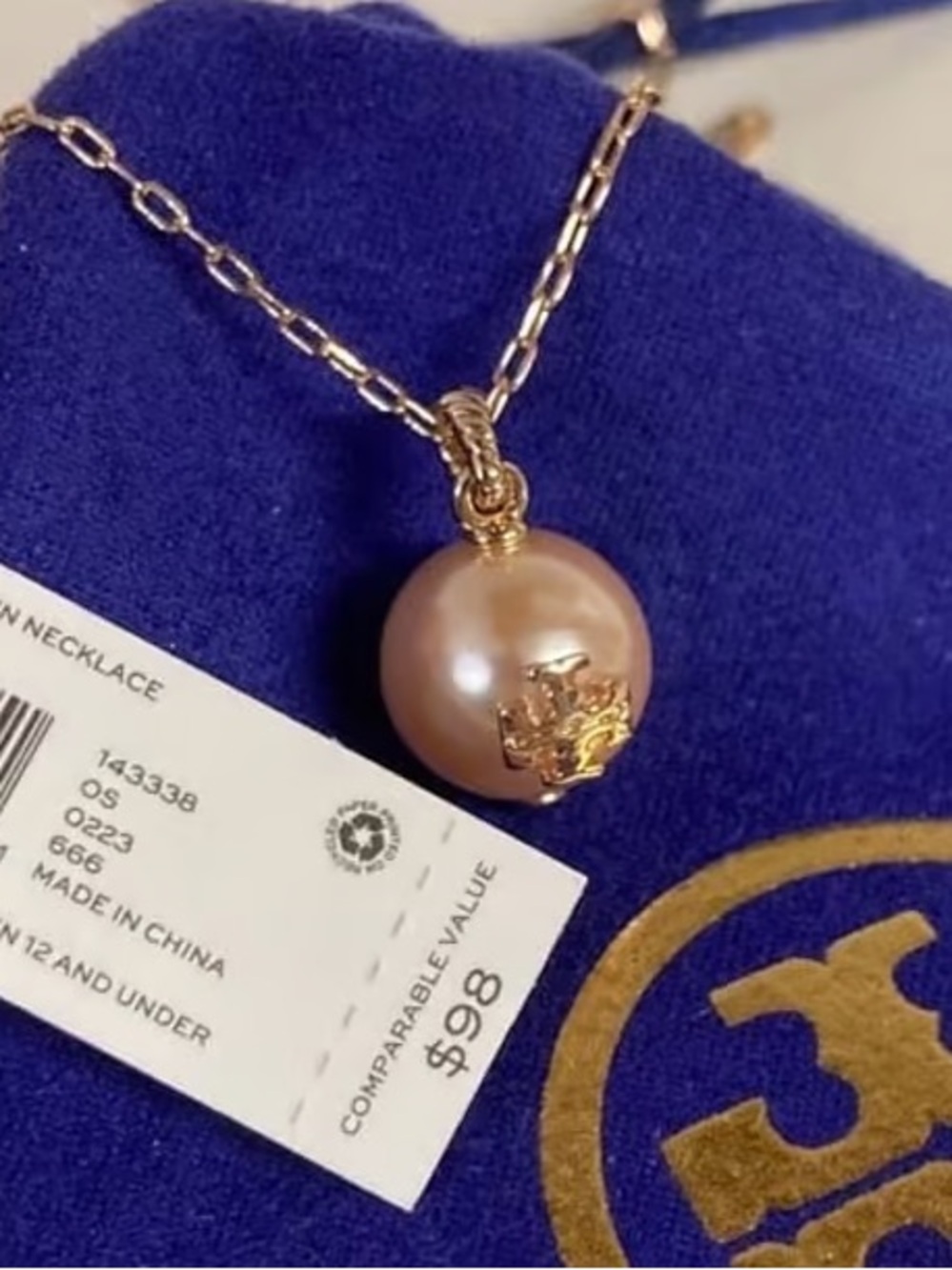 Tory Burch Rose Pearl Necklace